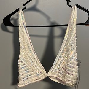 retrofete | NEW Magda Sequins Bra Crop Top in White Size S